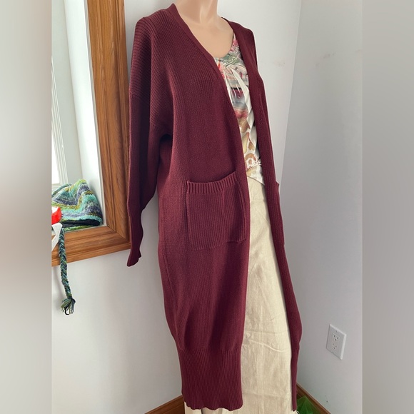 Burgundy!🌺 NWT L Jackson Rowe Supermoon longline open cardigan duster cotton mix - Picture 4 of 11